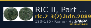 RIC II, Part 3 (second edition) Hadrian 2089 — CANOA