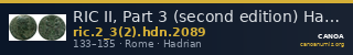 RIC II, Part 3 (second edition) Hadrian 2089 — CANOA
