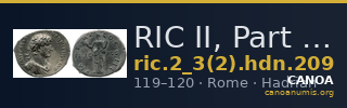 RIC II, Part 3 (second edition) Hadrian 209 — CANOA