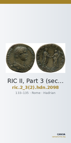 RIC II, Part 3 (second edition) Hadrian 2098 — CANOA