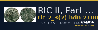 RIC II, Part 3 (second edition) Hadrian 2100 — CANOA
