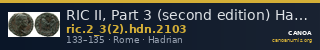 RIC II, Part 3 (second edition) Hadrian 2103 — CANOA