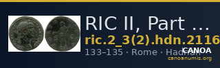 RIC II, Part 3 (second edition) Hadrian 2116 — CANOA