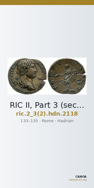 RIC II, Part 3 (second edition) Hadrian 2118 — CANOA