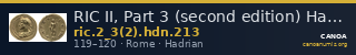 RIC II, Part 3 (second edition) Hadrian 213 — CANOA