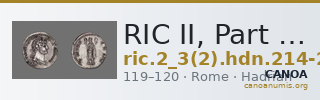 RIC II, Part 3 (second edition) Hadrian 214-216 — CANOA