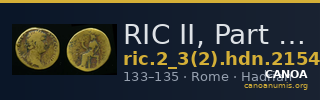 RIC II, Part 3 (second edition) Hadrian 2154 — CANOA