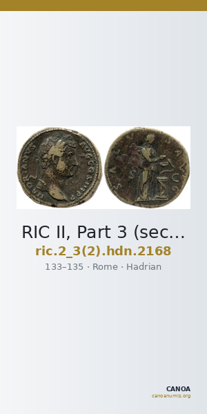 RIC II, Part 3 (second edition) Hadrian 2168 — CANOA