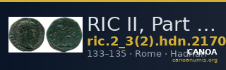 RIC II, Part 3 (second edition) Hadrian 2170 — CANOA