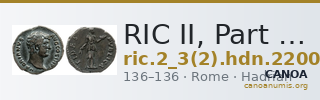 RIC II, Part 3 (second edition) Hadrian 2200 — CANOA