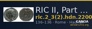 RIC II, Part 3 (second edition) Hadrian 2200 — CANOA