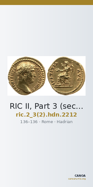 RIC II, Part 3 (second edition) Hadrian 2212 — CANOA