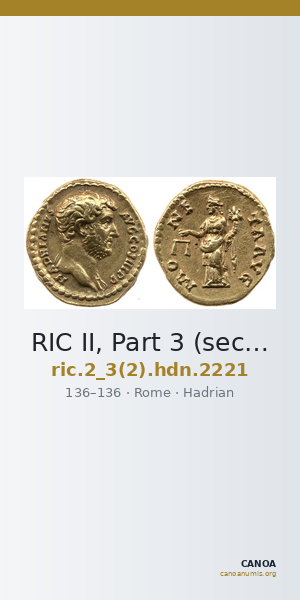 RIC II, Part 3 (second edition) Hadrian 2221 — CANOA