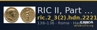 RIC II, Part 3 (second edition) Hadrian 2221 — CANOA