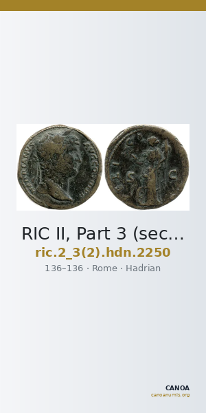 RIC II, Part 3 (second edition) Hadrian 2250 — CANOA