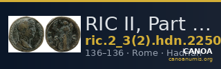 RIC II, Part 3 (second edition) Hadrian 2250 — CANOA
