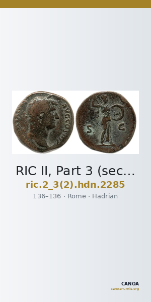 RIC II, Part 3 (second edition) Hadrian 2285 — CANOA