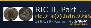 RIC II, Part 3 (second edition) Hadrian 2285 — CANOA