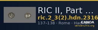 RIC II, Part 3 (second edition) Hadrian 2316-2318 — CANOA