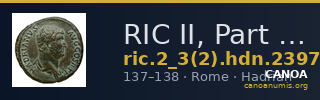 RIC II, Part 3 (second edition) Hadrian 2397 — CANOA