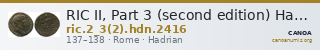 RIC II, Part 3 (second edition) Hadrian 2416 — CANOA