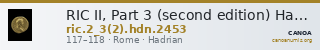 RIC II, Part 3 (second edition) Hadrian 2453 — CANOA