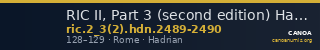 RIC II, Part 3 (second edition) Hadrian 2489-2490 — CANOA