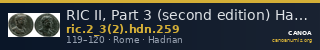 RIC II, Part 3 (second edition) Hadrian 259 — CANOA