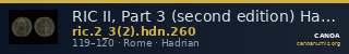 RIC II, Part 3 (second edition) Hadrian 260 — CANOA