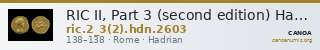 RIC II, Part 3 (second edition) Hadrian 2603 — CANOA