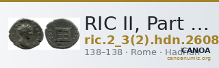 RIC II, Part 3 (second edition) Hadrian 2608 — CANOA