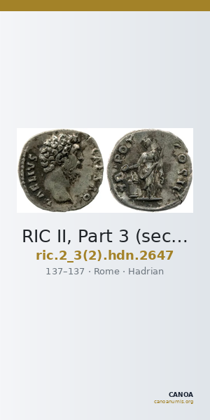 RIC II, Part 3 (second edition) Hadrian 2647 — CANOA