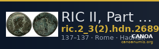 RIC II, Part 3 (second edition) Hadrian 2689 — CANOA