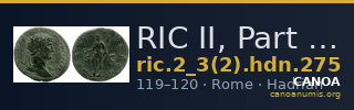 RIC II, Part 3 (second edition) Hadrian 275 — CANOA