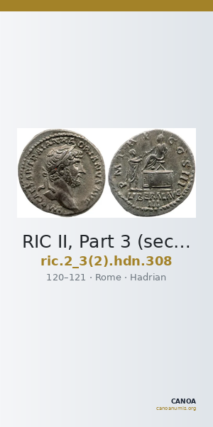 RIC II, Part 3 (second edition) Hadrian 308 — CANOA