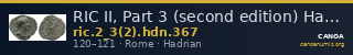 RIC II, Part 3 (second edition) Hadrian 367 — CANOA