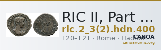 RIC II, Part 3 (second edition) Hadrian 400 — CANOA