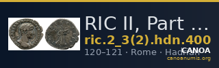 RIC II, Part 3 (second edition) Hadrian 400 — CANOA
