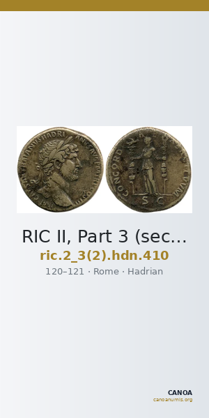 RIC II, Part 3 (second edition) Hadrian 410 — CANOA