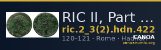 RIC II, Part 3 (second edition) Hadrian 422 — CANOA