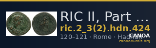RIC II, Part 3 (second edition) Hadrian 424 — CANOA