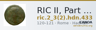 RIC II, Part 3 (second edition) Hadrian 433 — CANOA