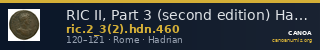 RIC II, Part 3 (second edition) Hadrian 460 — CANOA