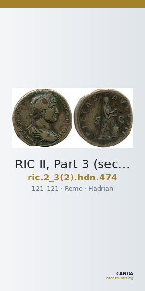 RIC II, Part 3 (second edition) Hadrian 474 — CANOA