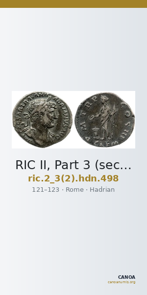 RIC II, Part 3 (second edition) Hadrian 498 — CANOA