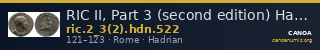 RIC II, Part 3 (second edition) Hadrian 522 — CANOA