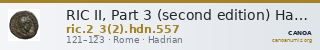 RIC II, Part 3 (second edition) Hadrian 557 — CANOA