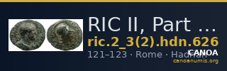 RIC II, Part 3 (second edition) Hadrian 626 — CANOA