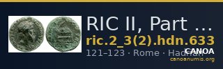 RIC II, Part 3 (second edition) Hadrian 633 — CANOA