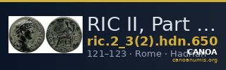RIC II, Part 3 (second edition) Hadrian 650 — CANOA